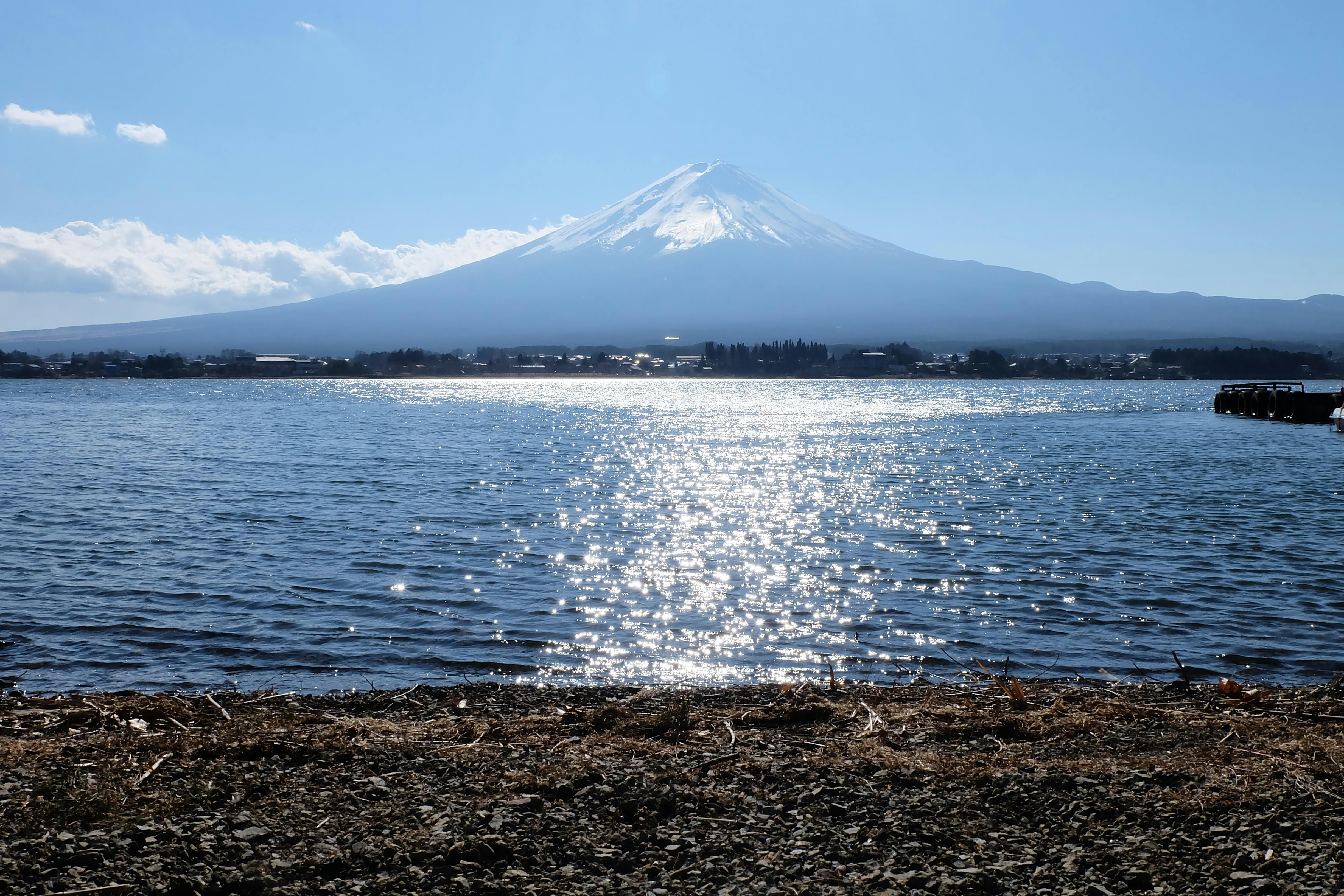 Mt Fuji across a sparkling lake